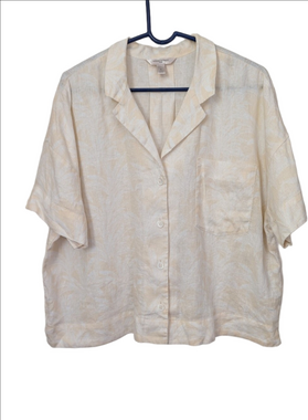 💛 🤍 Banana Republic XL Linen Short Sleeve Button-Up Shirt Floral Boxy Cut